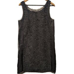 J.Crew Silk & Tulle Floral / Rosette Black Sheath Dress, size 8!